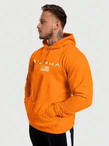 Manfinity Sport Corelite 男士字母圖案袋鼠口袋抽繩連帽運動衛衣