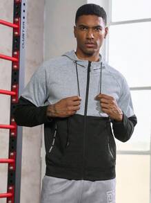 Gym Rark Men Two Tone Zip Up Drawstring Hooded Sports Jacket Workout Tops Sports Jacket - Multicolor - View 5