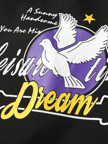 Manfinity Homme 男士字母圖形帶條紋修飾掉肩飛行夾克外套（無帽） - 黑色 - 查看 4