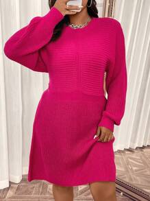 SHEIN LUNE 大碼蝙蝠袖毛衣洋裝 - 玫紅色 - 查看 4