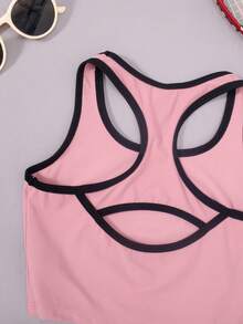 SHEIN Tween Girl Contrast Binding Racerback Sports Bra - Pink - View 4