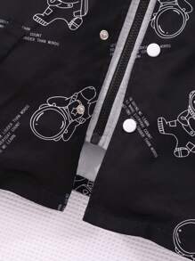 Tween Boy 1pc Astronaut Print Hooded 2 In 1 Coat - Black - View 7