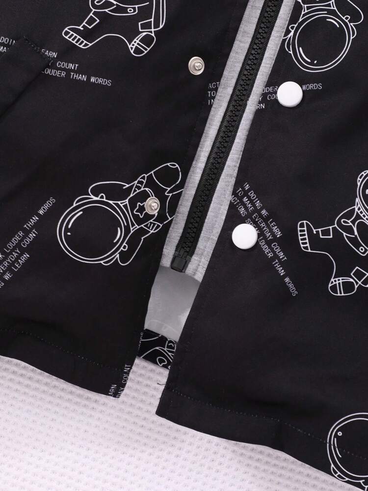 Tween Boy 1pc Astronaut Print Hooded 2 In 1 Coat