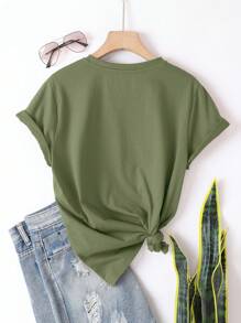INAWLY Plus Letter Graphic Tee Graphic Tees Women Tops - Army Green - View 2