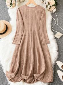 EMERY ROSE Talla grande Vestido línea A unicolor - Albaricoque - Ver 2