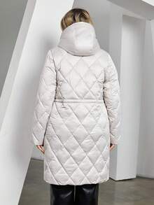 Astrid Plus Zip Up Hooded Quilted Coat - Beige - View 2