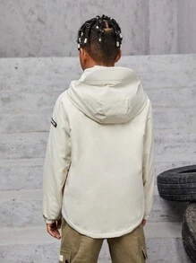 Tween Boy Letter Graphic Zip Up Hooded Padded Coat