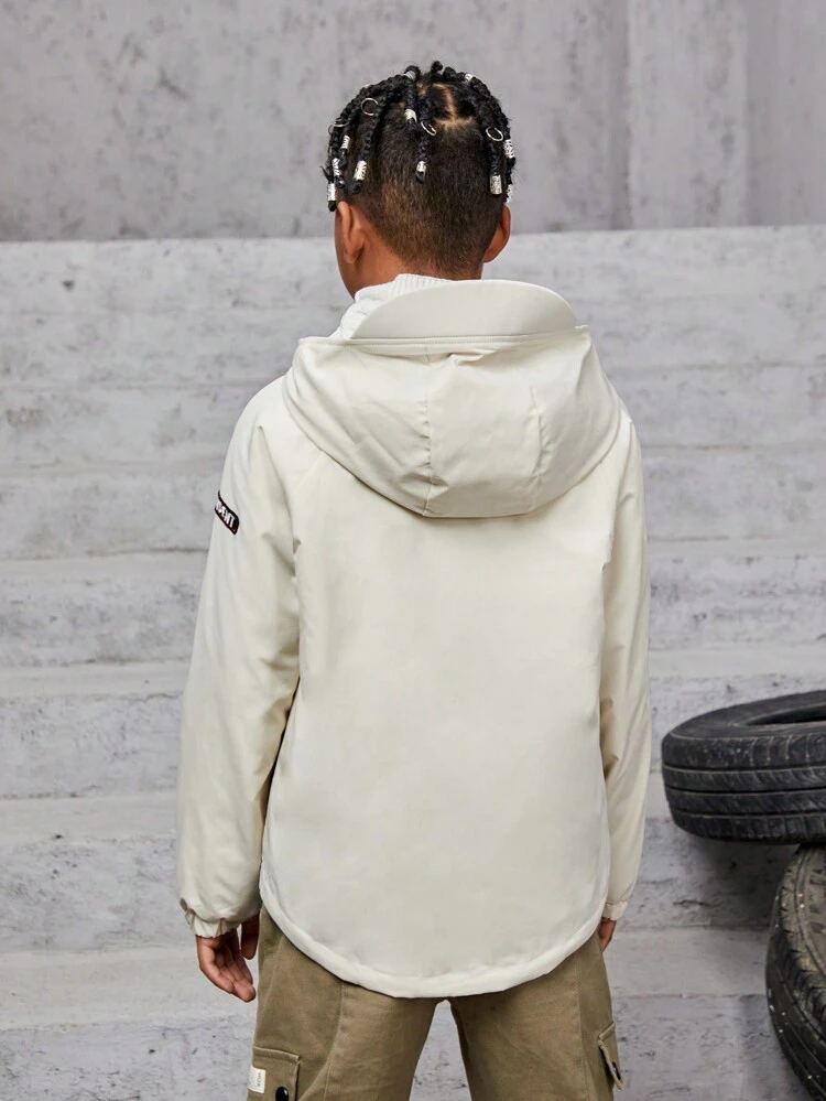 Tween Boy Letter Graphic Zip Up Hooded Padded Coat