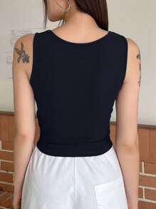 DAZY Khẩu hiệu & Hình ảnh Crop Tank Top - Màu xanh hải quân - Xem 2