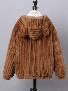 SHEIN Tween Boy 3D Ear Design Hooded Fleece Jacket - Brown - View 2