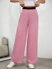 SHEIN Essnce High Waist Wide Leg Pants - Pink - View 6