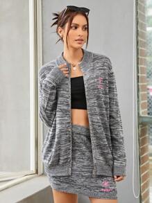 SHEINNeu Space Dye Letter Embroidery Cardigan - Multicolor - View 1