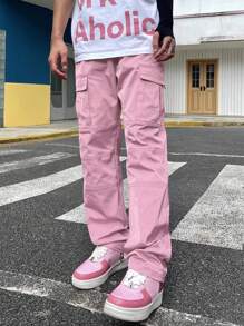 Manfinity EMRG Men Flap Pocket Side Cargo Pants - Pink - View 3