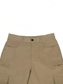 Manfinity 男士側翻蓋口袋工裝褲 - 卡其色 - 查看 4