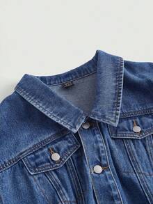 SHEIN MOD Flap Detail Button Front Denim Top - Medium Wash - View 4