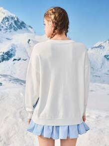 We Bare Bears X SHEIN Cartoon Pattern Drop Shoulder Sweater - White - View 2