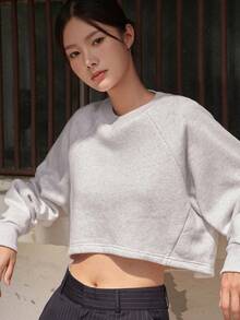 DAZY Sudadera crop unicolor de manga raglán