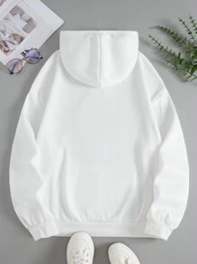 SHEIN LUNE Plus Size Figure Graphic Kangaroo Pocket Drawstring Thermal Sweatshirt - White - View 2