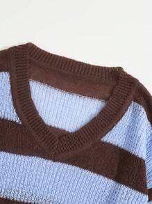 SHEIN EZwear Color Block Drop Shoulder Sweater - Multicolor - View 4