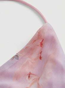 SHEIN MOD 人物印花垂領頭巾下擺吊帶上衣 - 粉色 - 查看 3