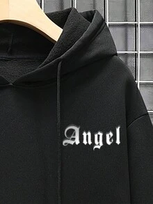 Manfinity EMRG Men's Hoodie With Printed Slogan And Angel Pattern - Black - View 5