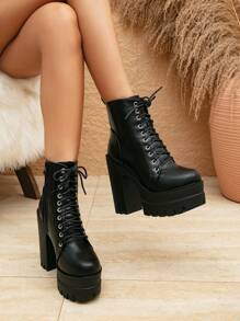 Fall/Winter 2025 Women's Fashionable Black Pointed Toe Stiletto Heel Knee High Boots With Sweater, Simple And Versatile Style,Platform Heels For Women - Black - View 5