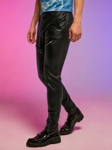FeverCity Men Solid PU Leather Pants - Black - View 4