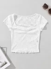 Soleia Sweetheart Neck Ruched Bust Schiffy Tee - White - View 1