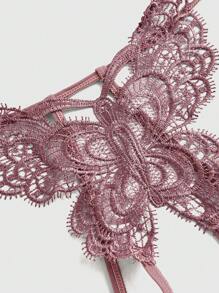 ROMWE Fairycore 蝴蝶设计开裆内裤内衣 - 藕粉色 - 查看 3