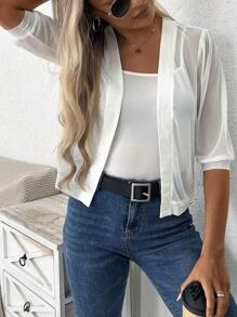 SHEIN LUNE Solid Open Front Jacket In Fall/Winter - White - View 3