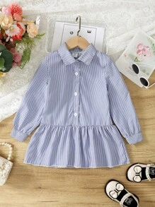 SHEIN Chica Joven Camisa con estampado de rayas bajo con fruncido - Azul y blanco - Ver 1