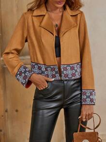 SHEIN LUNE Cazadora con estampado geométrico de cuello con solapa con parte delantera abierta - Caqui - Ver 5