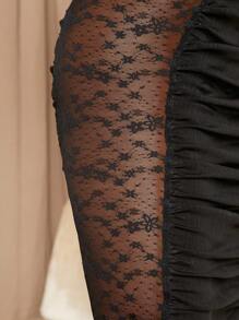 SHEIN SXY Contrast Mesh Ruched Halter Neck Backless Ruched Bodycon Dress