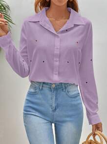 SHEIN Frenchy Camisa con estampado de corazón con botón delantero