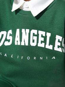 SHEIN Young Boy Letter Graphic Sweatshirt & Sweatpants & Hat Without Shirt - Green - View 6