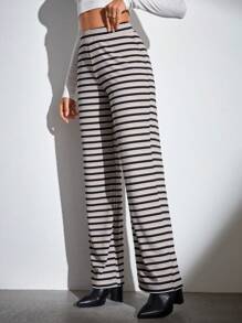 SHEIN Tall In sọc Quần ống rộng - Đen và trắng - Xem 3