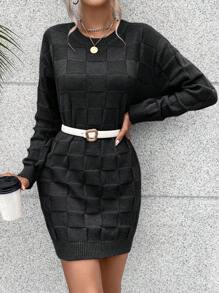 SHEIN Essnce Solid Drop Shoulder Sweater Dress Without Belt - Black - View 3