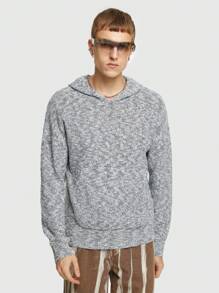 ROMWE MEN Street Life Các bạn Dệt kim Marled Thả vai áo có mũ Áo len - Xám - Xem 1