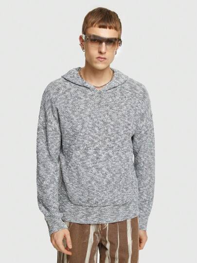 Street Life Guys Marled Knit Drop Shoulder Hooded Sweater