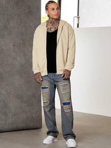 Manfinity VCAY Oversized Men's Skeleton Print Drop Shoulder Drawstring Hoodie, For Fall Winter - Multicolor - View 4