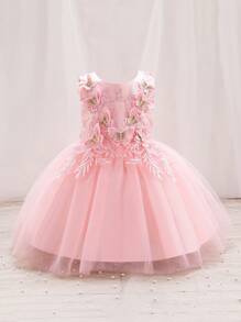 SHEIN Glamorique Kids Baby Girls' Formal Dress, Elegant And , Suitable For Birthday Parties, Evening Events, Weddings, Baptisms, And First-Year Celebrations - Pink - View 1
