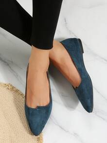 Women's Fashionable Pointed-toe Smog Blue Flat Shoes For Spring And Autumn - Dusty Blue - View 2