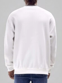 男士汽車和字母圖案落肩袖運動衫 - 白色 - 查看 2