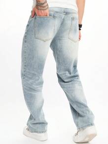 Manfinity 男款寬鬆直筒褲,斜口口袋 - 藍色 - 查看 6