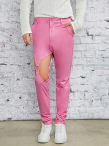 FeverCity Men Cut Out Ring Detail Pants - Pink - View 1
