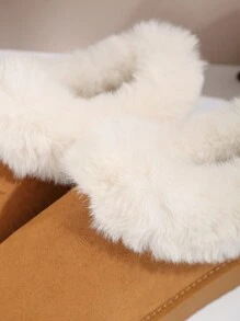 2024新款低帮雪地冬鞋，秋冬季保暖女士鞋，乐福鞋款式套脚雪地靴，毛绒雪地靴 - 駝色 - 查看 5