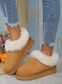 2024新款低帮雪地冬鞋，秋冬季保暖女士鞋，乐福鞋款式套脚雪地靴，毛绒雪地靴 - 駝色 - 查看 7