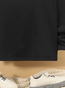 SHEIN 男孩表情圖案落肩T恤 - 黑色 - 查看 5