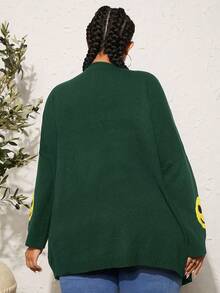 SHEIN CURVE+ Plus Cartoon Pattern Drop Shoulder Duster Cardigan In Fall/Winter - Green - View 7
