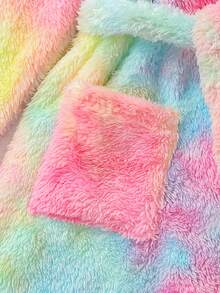 青少年女孩紮染連帽腰帶法蘭絨睡袍帶字母刺繡背心洋裝睡衣套裝 - 彩色 - 查看 6